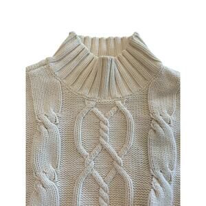 Vintage CHAPS Women's L Fisherman Cable Knit Sweater Cream Cotton Nautical EUC